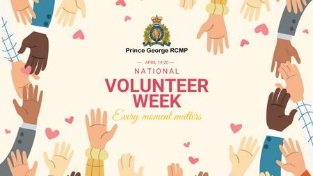 Image depicting raised hands with the words, "April 14-20 National Volunteer Week Every moment matters"