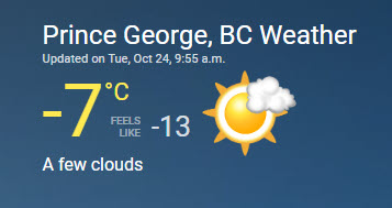 Photo of the current weather report in Prince George, B.C.